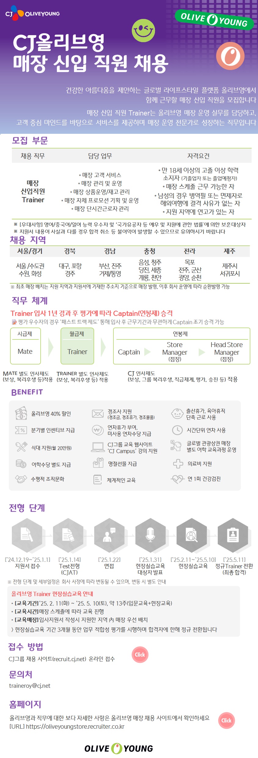 CJ올리브영 매장 신입직원 모집