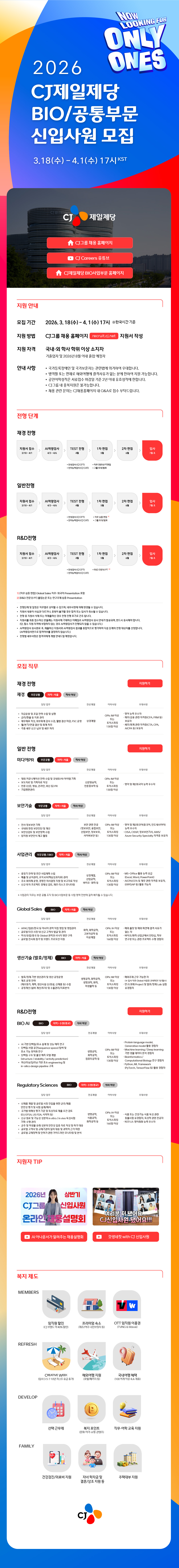 CJ제일제당(BIO/공통부문) 신입사원 모집