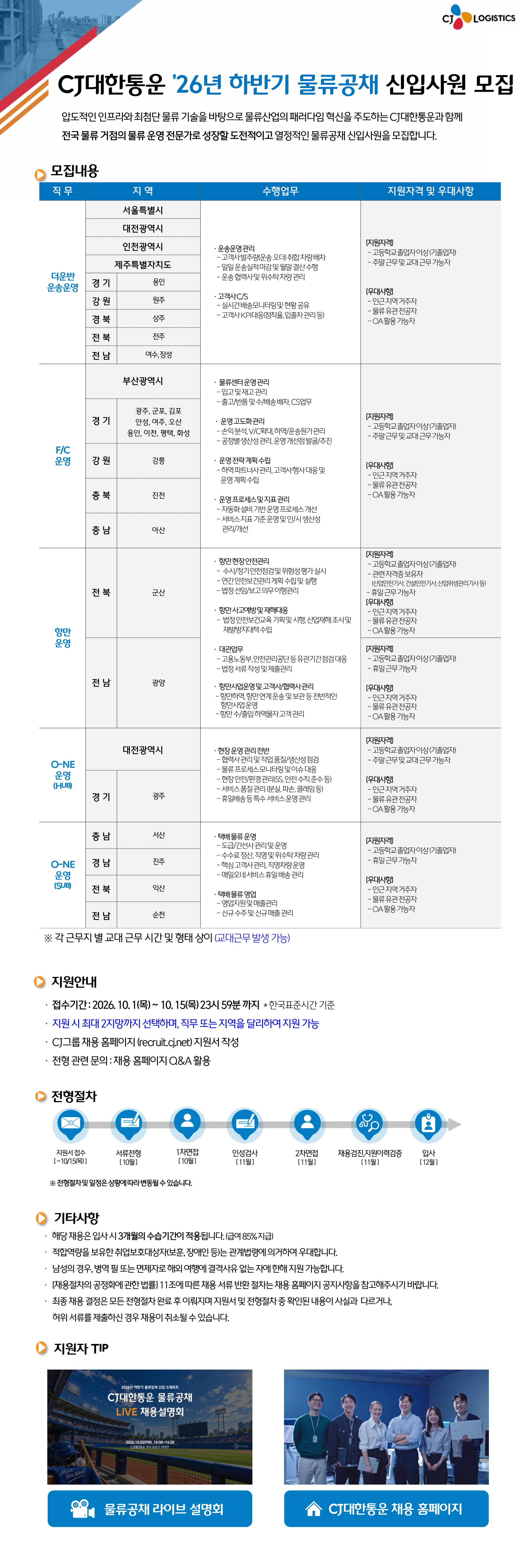 2026년 하반기 물류공채 채용공고